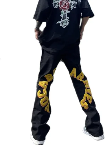 Pantalones de mezclilla para hombre con estampado callejero, sueltos, estilo hip hop, rectos, vintage, holgados, pantalones largos, ropa de calle