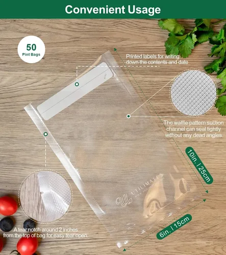 Miniatura 3 de Bolsas selladoras al vacío para alimentos, 50 x 10 pulgadas, etiqueta preimpresa, sin BPA, bolsas pequeñas para ahorrar alimentos, ideal para bolsas