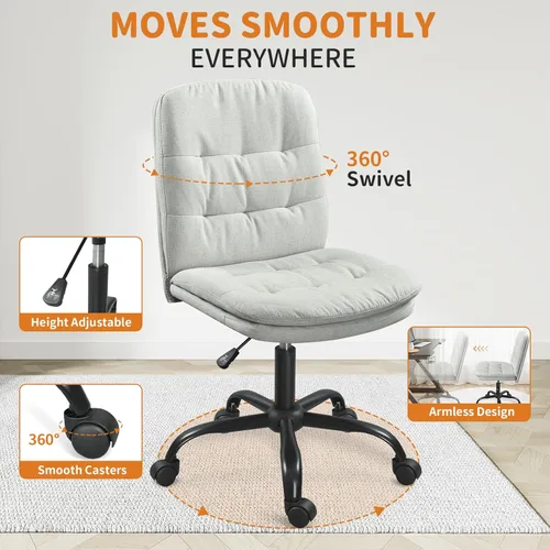 Miniatura 4 de Silla de escritorio para oficina en casa cómoda, silla cruzada sin brazos con ruedas, silla de tocador, sillas de oficina, giratorias, altura Gris
