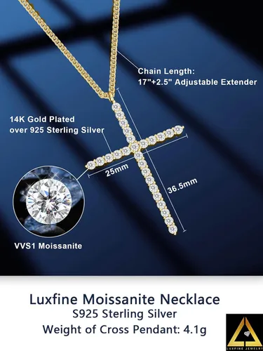 Miniatura 2 de Collar de cruz de moissanita para mujer, dije de crucifijo de diamante de plata de ley 925, chapado en oro blanco de 14 quilates, joyería cristiana