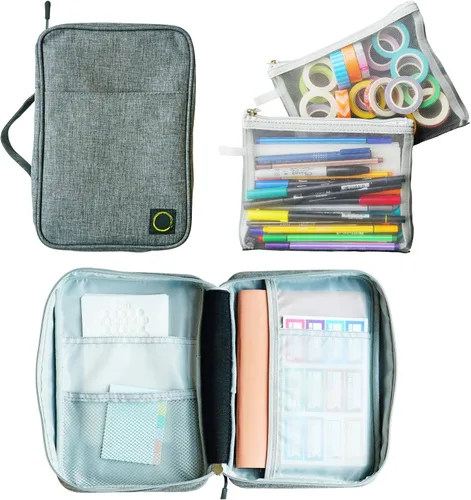 Miniatura 8 de Estuche de almacenamiento para suministros de diario Sunny Streak (Gris - Grande) - Organizador de viaje personalizado para planificador B5