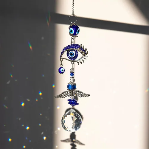 Miniatura 5 de Atrapasoles de ángel azul para decoración de mal de ojo, dije de mal de ojo colgante para ventana de coche, regalo de Navidad, decoración del hogar