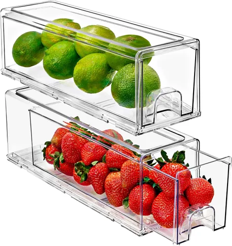 Sorbus - Cajones para refrigerador, transparentes, apilables, contenedores organizadores extraíbles para cocina, congelador, tocador (2 unidades,