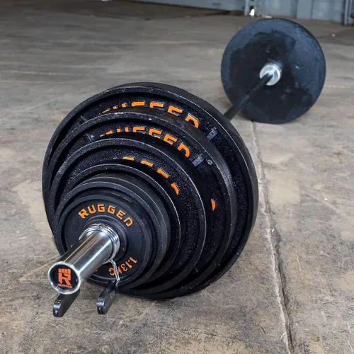 Miniatura 6 de Rugged Strength & Fitness Juego de placas olímpicas de hierro fundido de alta resistencia de 300 libras con pesas sin barra, placas de mancuernas