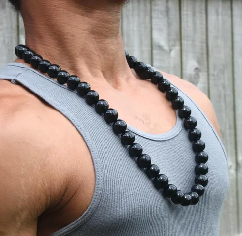 Miniatura 19 de Handmade Black Onyx Crystal Mens Necklace - Grounding Genuine Gemstone Beaded Mala Willpower, Protection, Prosperity Black Choker - Jewelry Gift