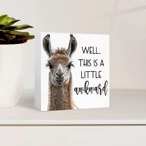 Miniatura 3 de SJNH Letrero de madera gracioso de alpaca y llama - Letrero de baño incómodo para inodoro, decoración para el hogar, letrero de caja de madera