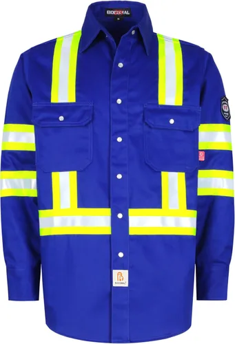 Miniatura 12 de BOCOMAL Camisas FR Alta Visibilidad/Alta Visibilidad Resistente a Llamas/Retardante de Fuego 7.5oz Camisas Reflectantes para Hombre Azul marino/alta