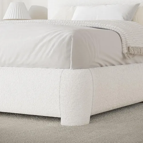 Miniatura 6 de Base de cama Queen de BarnFurin con cabecera, base de cama tapizada con plataforma de Boucle, esquinas redondeadas y lujosas, no requiere somier