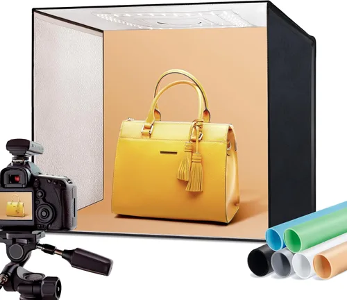 RALENO Caja de luz para estudio fotográfico, caja de fotos de 20 x 20 pulgadas, caja de luz para fotografía (120 LED, 5500 K, 97CRI, 50 W, fondos de