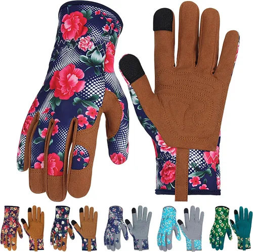 Miniatura 11 de Guantes de Jardinería de Cuero MERTURN para Mujeres, Guantes de Jardín a Prueba de Espinas, Guantes de Trabajo Compatibles con Pantalla Táctil, Azul