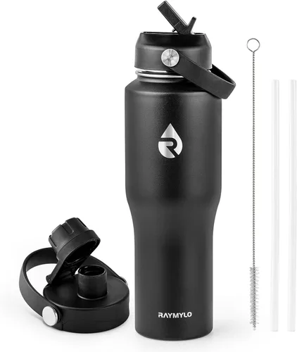 Miniatura 20 de RAYMYLO Botella de agua de acero inoxidable de 32 onzas (fría durante 48 horas, caliente durante 24 horas), botella de agua aislada al vacío