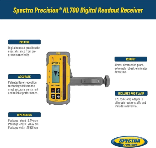 Miniatura 2 de Spectra Precision Receptor de lectura digital HL700 para rendimiento básico y avanzado, gran altura de recepción de 5 pulgadas (5.0 in), pantallas