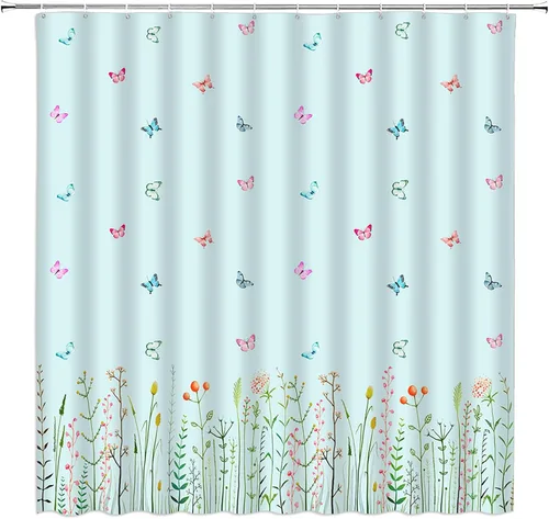 Miniatura 2 de Cortina de ducha de flores y mariposas, flores de flores, primavera, naturaleza, fantasía, jardín, tela para el hogar, juego de decoración de baño