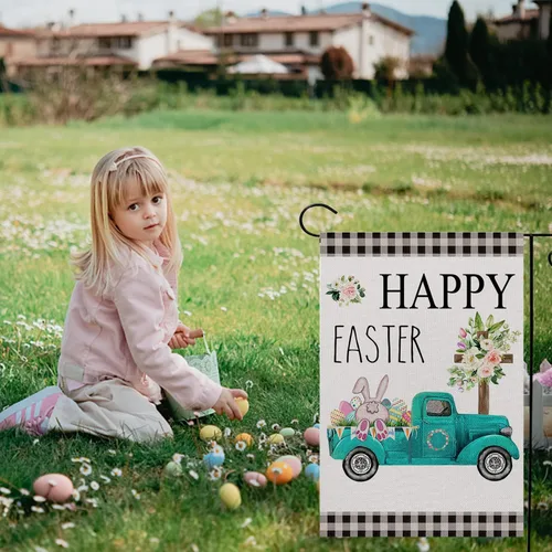 Miniatura 4 de Bandera de jardín con texto en inglés «Happy Easter» – Bandera de jardín de mariposa floral de 12 x 18 pulgadas para decoración al aire libre