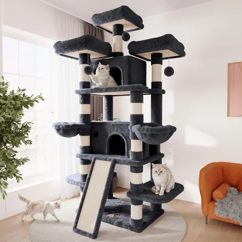 Miniatura 15 de SHA CERLIN Árbol para gatos de 68 pulgadas, de varios niveles, torre grande para gatitos grandes/torre para gatos con condominio/acogedoras perchas