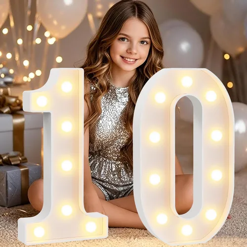 Miniatura 37 de Pooqla Letras y Números Decorativos con Luces LED, Letras y Números de Neón de Plástico Blanco para Decoración de Fiestas, Bodas, Funciona