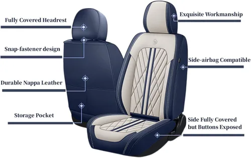 Miniatura 5 de Juego de fundas de asiento de automóvil de cuero nappa impermeables y transpirables de ajuste universal, cojín protector para vehículo automotriz