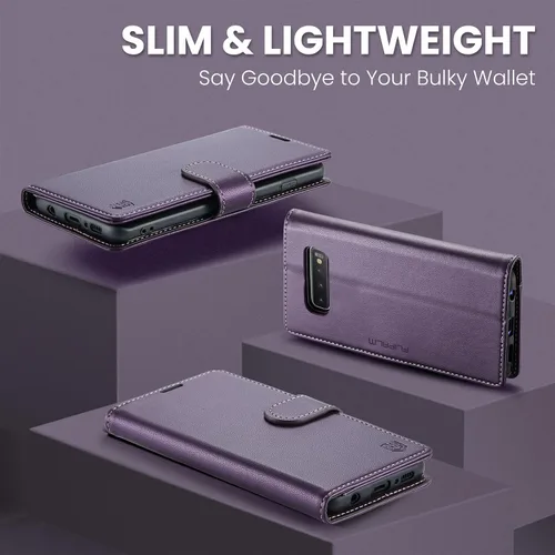Miniatura 3 de FLIPALM Funda tipo cartera para Samsung Galaxy S10+/S10 Plus de 6.4 pulgadas, con bloqueo RFID, tarjetero de crédito, de piel sintética, función