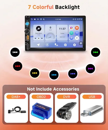 Miniatura 7 de Rimoody Estéreo de coche de doble DIN Android de 4 GB+64 GB con Carplay inalámbrico y Android Auto, pantalla táctil IPS de 7 pulgadas, FM/RDS