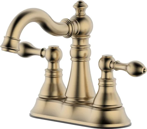 Grifo de baño con dos asas de oro cepillado de 3 agujeros con desagüe emergente de plástico con rebosadero, grifo giratorio para lavabo de baño de 4