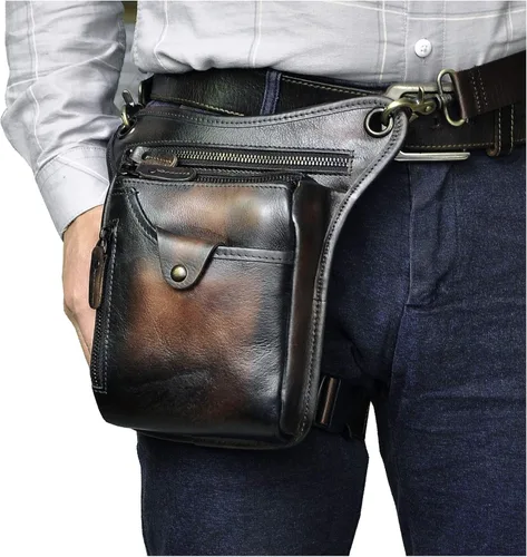 Miniatura 2 de Le'aokuu Riñonera deportiva de cuero genuino para mujer y hombre, riñonera, para montar a la cadera, para muslo, piernas cruzadas