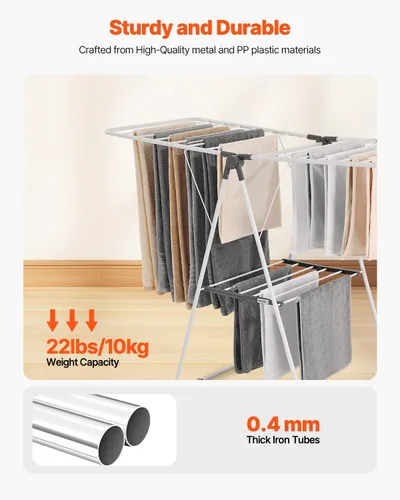 Miniatura 3 de VEVOR Estante de secado de ropa, estante plegable de 2 niveles con clips para calcetines y 21 varillas de secado, estantes de secado ajustables