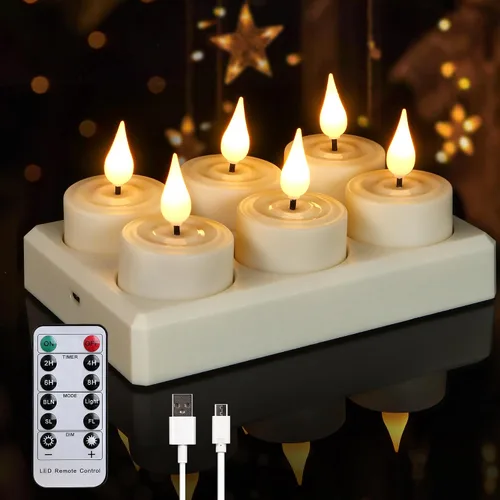 Daord Velas de té recargables sin llama con temporizador remoto, funciona con pilas, luz LED realista para el hogar, mesa de boda, decoración de