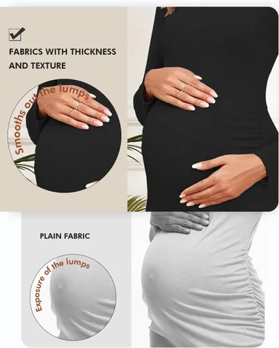 Miniatura 4 de Liu & Qu Vestido de maternidad de punto acanalado, manga larga y fruncido lateral, vestidos ajustados de maternidad para otoño