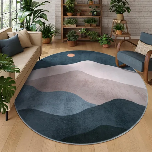 Miniatura 12 de Alfombras abstractas redondas de 5 pies para dormitorio, alfombra circular lavable antideslizante, alfombra de piso suave y colorida de pelo bajo