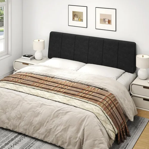 Miniatura 7 de Cabecero Tamaño Queen Solamente - Sin Ensamblaje, Cabecero Tapizado Tamaño Queen Tela de Lino Estilo Moderno Cabeceros para Cama Ajustable Negro
