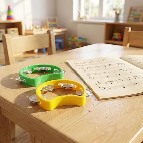 Miniatura 6 de Pandereta mini campana de mano de percusión instrumento musical pandereta pequeña (1 verde y 1 amarillo)