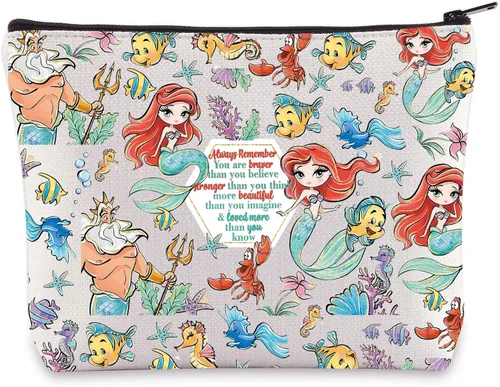 WZMPA Bolsa de cosméticos de sirena de princesa, regalo para fanáticos de cuentos de hadas, con la frase "You Are Braver Stronger Beautiful Than You