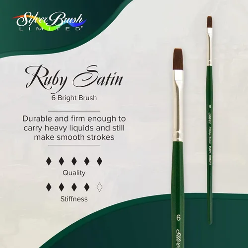 Miniatura 2 de Silver Brush Limited 2502S - Cepillo brillante satinado rubí para acrílicos fluidos y fluidos, tamaño 6, mango corto