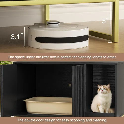 Miniatura 5 de Halitaa Caja de Arena para Gatos, Mueble Moderno de Caja de Arena para Gatos Caja de Arena Oculta con Almohadilla para Rascar, Mesa Auxiliar Casa