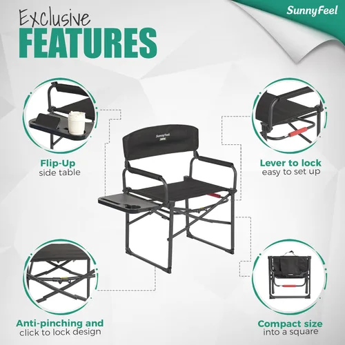 Miniatura 6 de SUNNYFEEL Silla de directores de camping, resistente, silla plegable portátil de gran tamaño con mesa auxiliar, bolsillo para playa, pesca, viaje