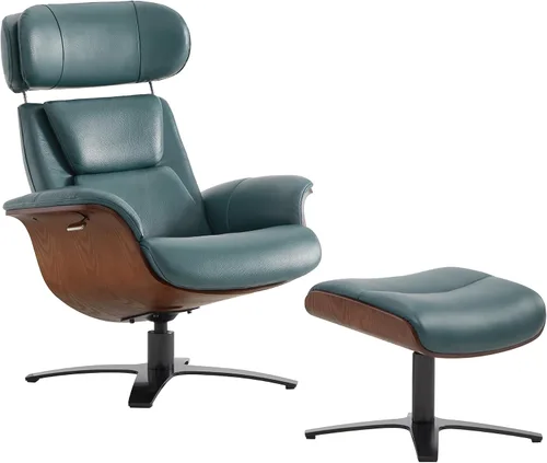Miniatura 8 de CHITA Silla giratoria reclinable de cuero genuino con reposacabezas ajustable y otomana para sala de estar, color negro