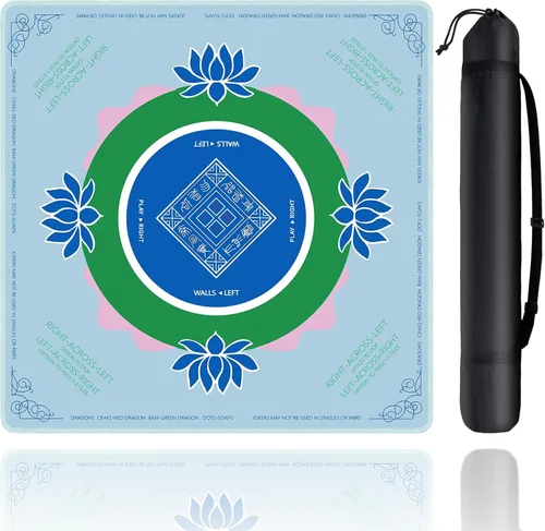 Miniatura 9 de Mahjong Mat, tapete Mahjong para mesa con bolsa, 31.5 x 31.5 pulgadas, goma antideslizante y reducción de ruido, tapete de juego para Mah Jongg