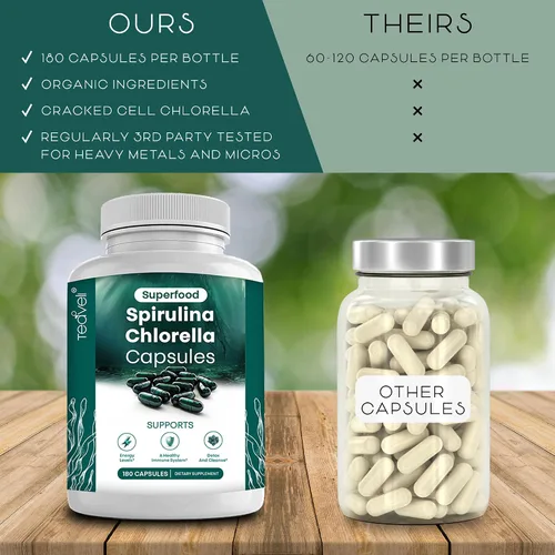 Miniatura 8 de Teaveli Paquete de cápsulas de Spirulina Chlorella y jugo de hierba de cebada en polvo