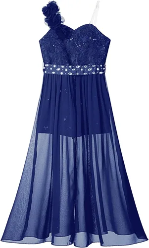 Miniatura 4 de Vestido de mameluco para niña de flores, vestido de dama de honor de princesa con vuelo de un hombro