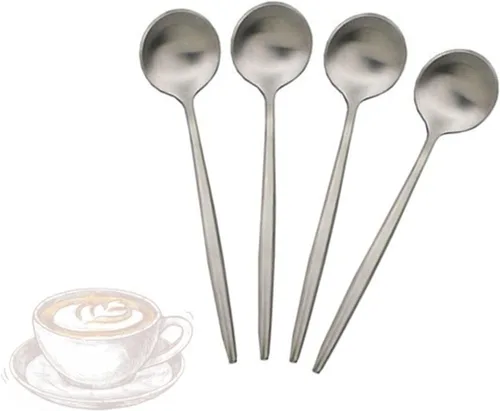 Miniatura 8 de JASHII Juego de 4 cucharas de café para café, de acero inoxidable 18/10, para té, postre, aperitivo, 4.9 pulgadas, mango redondo, color negro mate