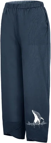 Miniatura 2 de Pants for Women Womens Solid Casual Pants Printed Trousers Elastic Waist Pockets Wide Leg Trousers