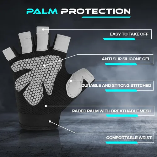 Miniatura 4 de SAWANS Guantes de gimnasio para hombres y mujeres, guantes de levantamiento de pesas, entrenamiento transpirable, agarre antideslizante, protección