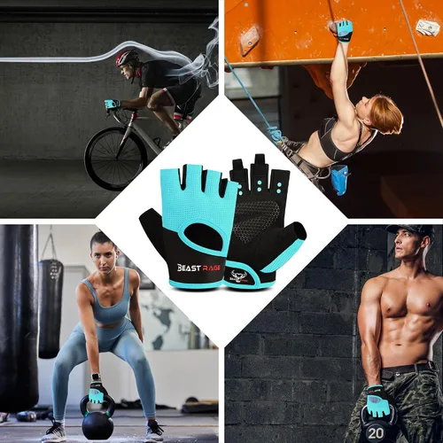 Miniatura 9 de BEAST RAGE Guantes de entrenamiento para hombres y mujeres, guantes de gimnasio sin dedos con protección de la palma, transpirables y ligeros