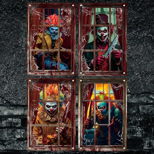 Patelai 4 piezas de cortina de fantasmas espeluznantes de Halloween, decoración de silueta de ventana de Halloween, cubierta de puerta y ventana de