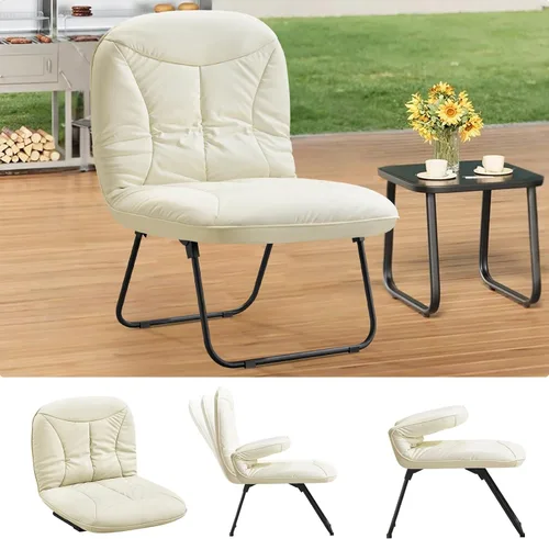 Miniatura 9 de Furniliving Silla plegable 3 en 1 para leer, descansar y jugar, silla de campamento portátil con marco de metal, cómoda silla de lectura