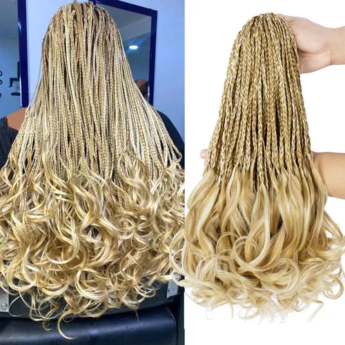 Miniatura 15 de Trenzas de ganchillo rizadas francesas de 22 pulgadas, 8 paquetes, trenzas de caja diosa grises para mujeres, de ganchillo pre-trenzadas con Trenzas