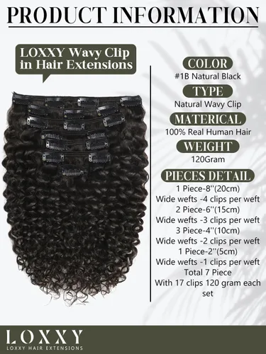 Miniatura 2 de Loxxy Jerry - Extensiones de cabello humano rizado de color negro natural con clip, cabello humano Remy real, 4.23 onzas, 3B 3C, doble trama, cabeza