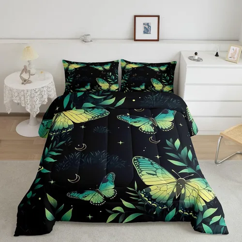 Miniatura 19 de Erosebridal Juego de ropa de cama de calavera gótica, flores mandala, mariposa hippie para niñas y niños, edredón de esqueleto de la muerte de Negro