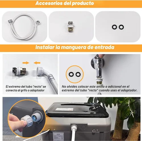 Miniatura 2 de Lavadora portátil, lavadora pequeña completamente automática de 17.7 libras para apartamento, 10 programas de lavado con manguera de drenaje