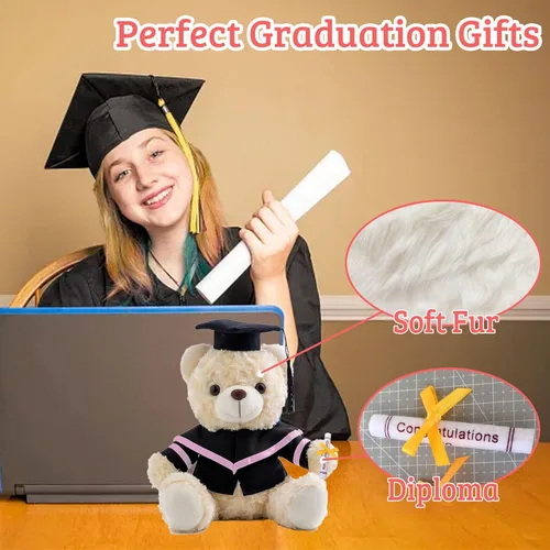 Miniatura 5 de Oso de graduación para la clase de 2026, regalos de graduación personalizados con texto, nombre o fecha, oso de peluche blanco para ella, regalos